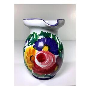 Vintage Hand Painted Deruta Ceramic Pitcher From Casal Thaulero, Abruzzo Italy